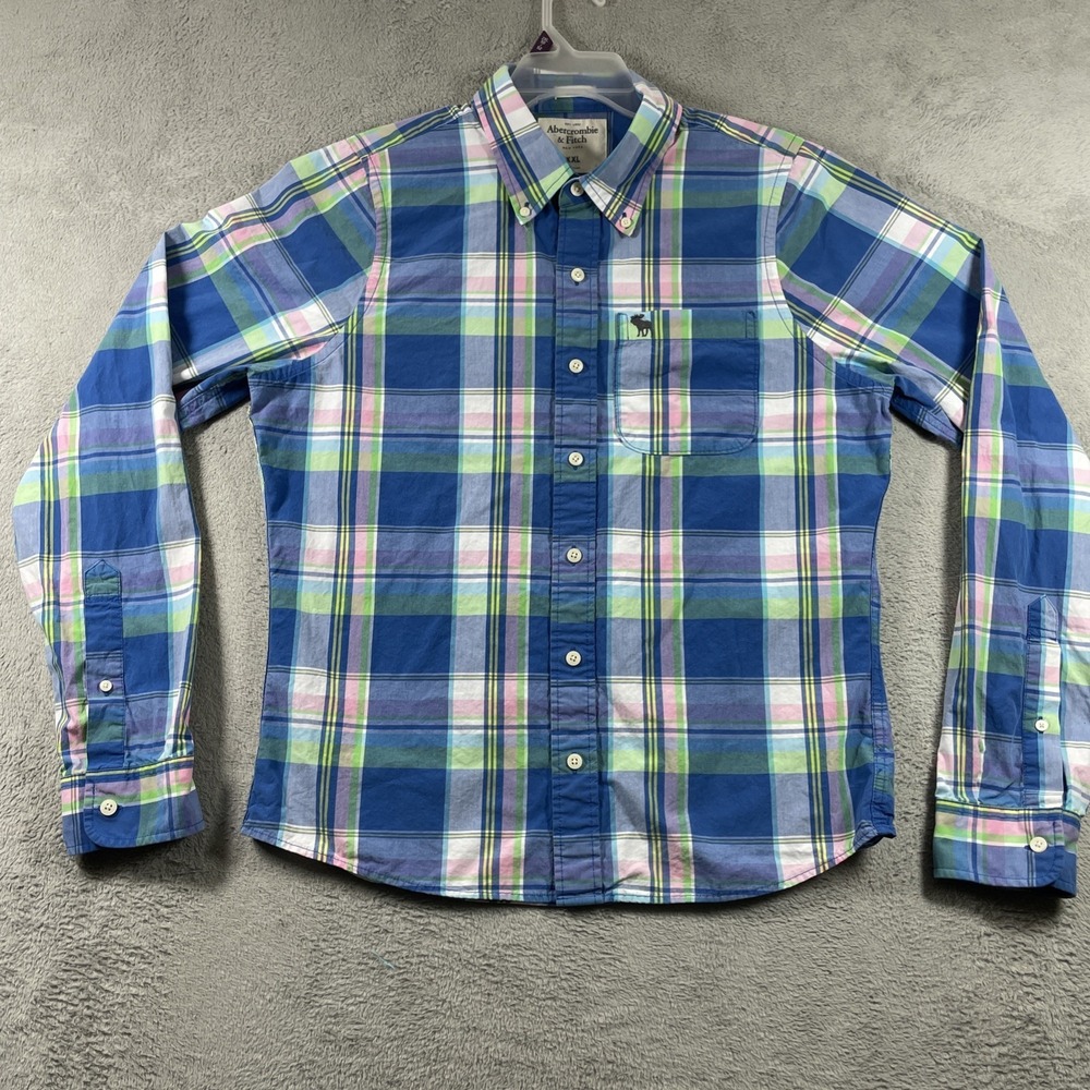 Abercrombie & Fitch Muscle Shirt Men 2XL Plaid Button Down Colorful LS READ